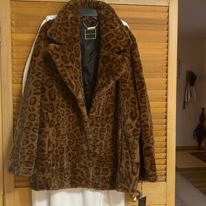 Kathy Ireland Brown Leopard Faux Fur Jacket
